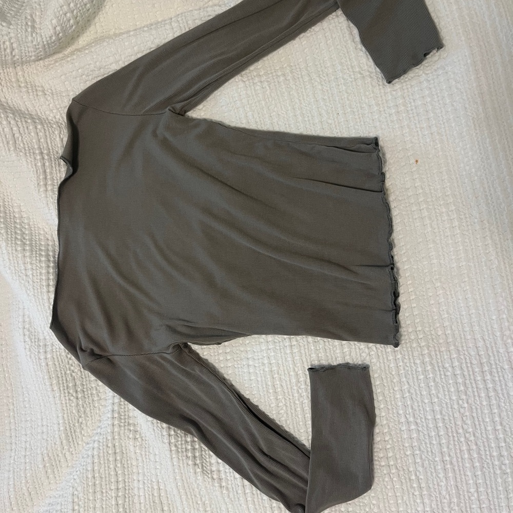 Commense Gray Ribbed Long Sleeve Blouse